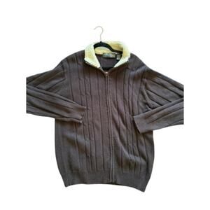 Oscar de la Renta Shearling Collar Wool Zip Cardigan‎ - Size L